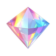 A radiant, faceted gemstone in a diamond shape, with colorful light play