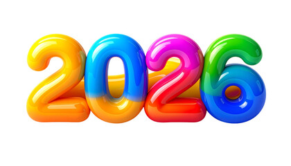 Gleaming, colorful 3D rendered "2026" text against a black backdrop