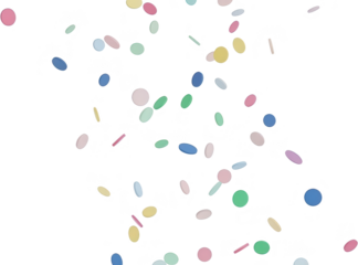 Pastel colored circular and elongated confetti pieces gently falling in a scattered pattern against a dark void party celebration colorful festive dynamic transparent background