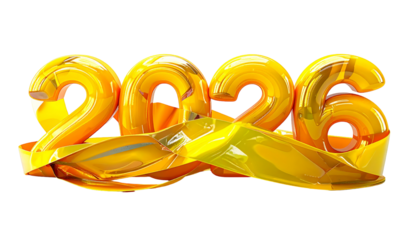 Gold "2026" text wrapped in a golden ribbon on a black background