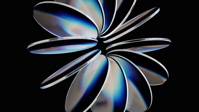 Abstract glass 3d round shape rotate on a black background. Seamless looping video. 4k abstract motion graphics dynamic futuristic design