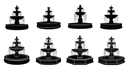 Fototapeta premium Elegant tiered fountains in a black and white graphic a stunning silhouette
