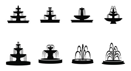 Collection of ornate fountain designs in a striking black silhouette © Rita
