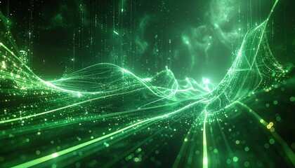 Emerald Data Streams: Abstract Green Light Trails and Particle Flow
