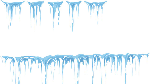Set of blue icicles in various lengths and formations representing winter frost and dripping frozen water elements