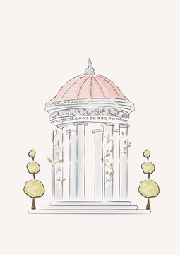 Romantic Garden Pavilion with Dome and Topiary &ndash; Save the Date Card Template