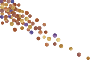 A cascade of circular confetti in metallic bronze gold and subtle purple hues drifts downwards creating a festive and luxurious feel circle round copper transparent background