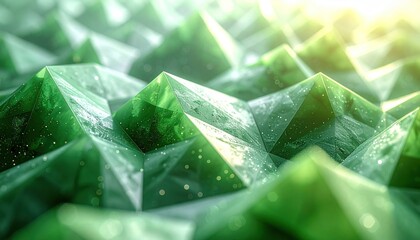 Abstract Green Crystal Geometric Surface Macro Shot.