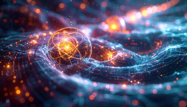 Abstract Atomic Structure Glowing Energy Field.