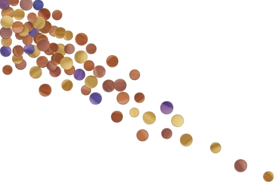 A cascade of circular confetti in metallic bronze gold and subtle purple hues drifts downwards creating a festive and luxurious feel circle round copper transparent background - Powered by Adobe
