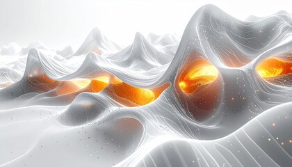 Abstract 3D Rendering of Glowing Organic Structures in a Futuristic Landscape.