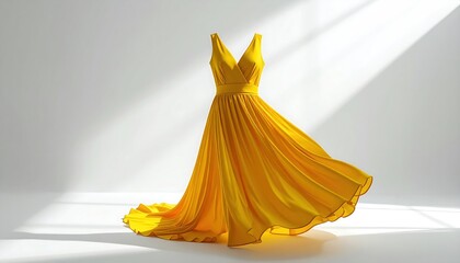 Elegant Yellow Dress Flowing in Light - A Fashionable Statement.