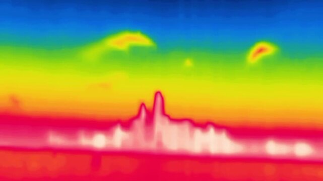 Birds circling over the mountains, an infra-red dynamic image. Image from thermal imager device.