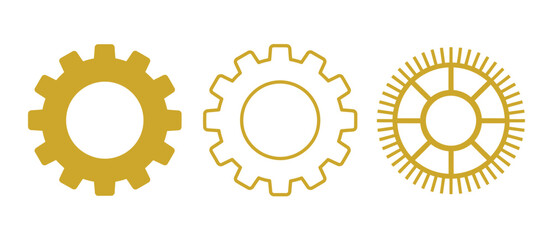 Gear setting vector icon set. Isolated gears mechanism and cog wheel on transparent background.