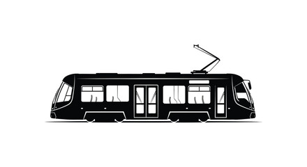 Detailed black tram illustration showing modern design a striking silhouette © Rita