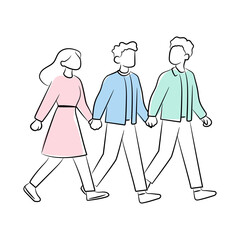 Friendship Day icon set, flat design, diverse friends from different cultures holding hands, smiling, minimal style, soft pastel colors