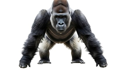 Western Lowland Gorilla Standing Isolated on White Background