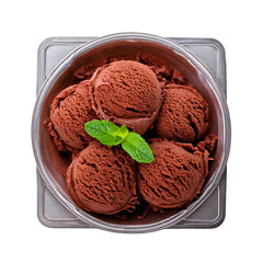 Top view chocolate mint gelato tray isolated on transparent or white background