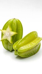 Starfruit Sliced on White Background Close-up
