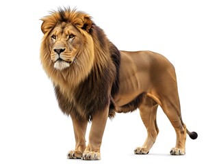 Male Lion Standing Isolated on White Background
