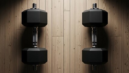 Pair of dumbbells on wooden floor