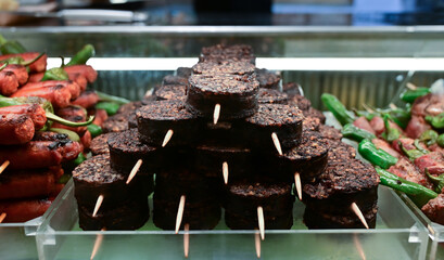 Tapa of Burgos blood sausage in a restaurant