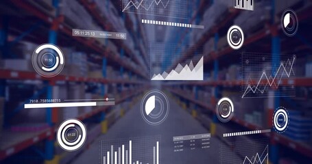 Animation of financial data processing with statistics over warehouse - Powered by Adobe