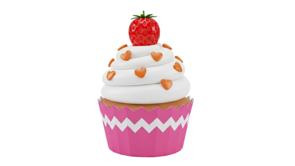 Strawberry Cupcake with Swirl Frosting and Heart Sprinkles