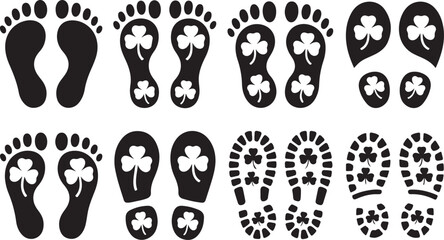 Footprint Icons with Shamrock Designs for St Patricks Day Celebration illustration silhouette