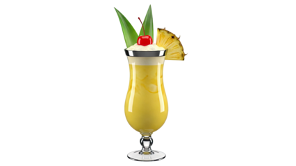 Yellow Cocktail with Cherry and Pineapple Slice