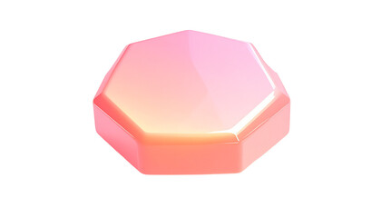 Octagonal gem with smooth pink surface, glossy edges, isolated on black