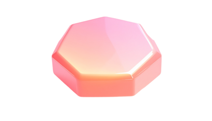 Octagonal gem with smooth pink surface, glossy edges, isolated on black