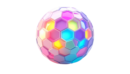 Colorful, geometric sphere with a glossy, crystalline surface
