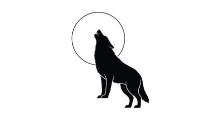 A howling wolf stands beneath a circular moon elegant silhouette © Rita