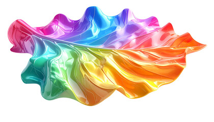 Glossy, flowing, iridescent abstract shape rendered in vibrant rainbow hues