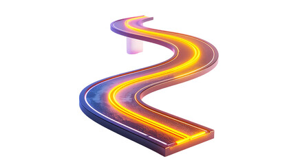 Winding, elevated road glowing with neon light against a black backdrop