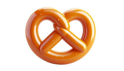 A stylized, glossy, golden-brown pretzel isolated on a stark black background