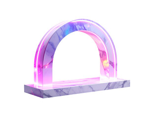 Marble arched stand with neon outline on a black backdrop