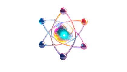 Vivid, stylized rendering of an atom, radiating light