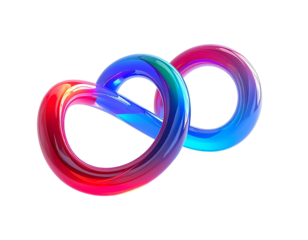 Two interlinked, glossy, colorful loops with gradients on a black background