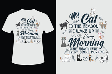 Cat lover t shirt design with feline themed quote and silhouettes