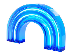 3D rendered archway of stacked, translucent blue arcs with internal neon lights