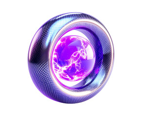 A glowing purple orb surrounded by two iridescent rings
