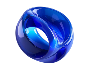 Abstract, glossy, blue, loop-like shape on a black background