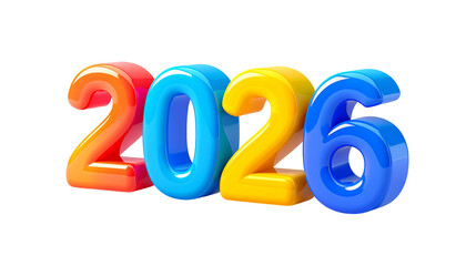 Colorful 3D numerical design spelling out the year 2026 on a black backdrop
