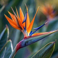 Vibrant Bird of Paradise Flower with Exotic Colors in Natural Tropical Setting.