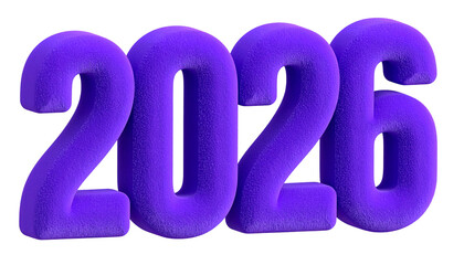 3D rendered year "2026" in purple, fluffy, and textured font