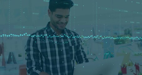 Animation of financial data processing over businessman in office - Powered by Adobe