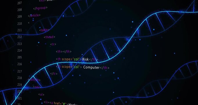 Animation of digital data processing over dna strand spinning
