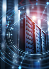 Modern Data Center Servers With Futuristic Network Interface Overlay